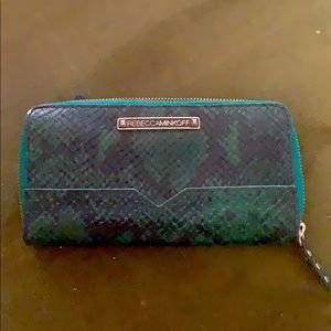 RebeccaMinkoff Green Snakeskin Wallet 9”x3”